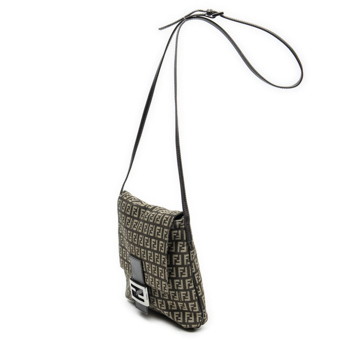 Fendi Small Flap Crossbody Brown Zucchino Canvas — view 2