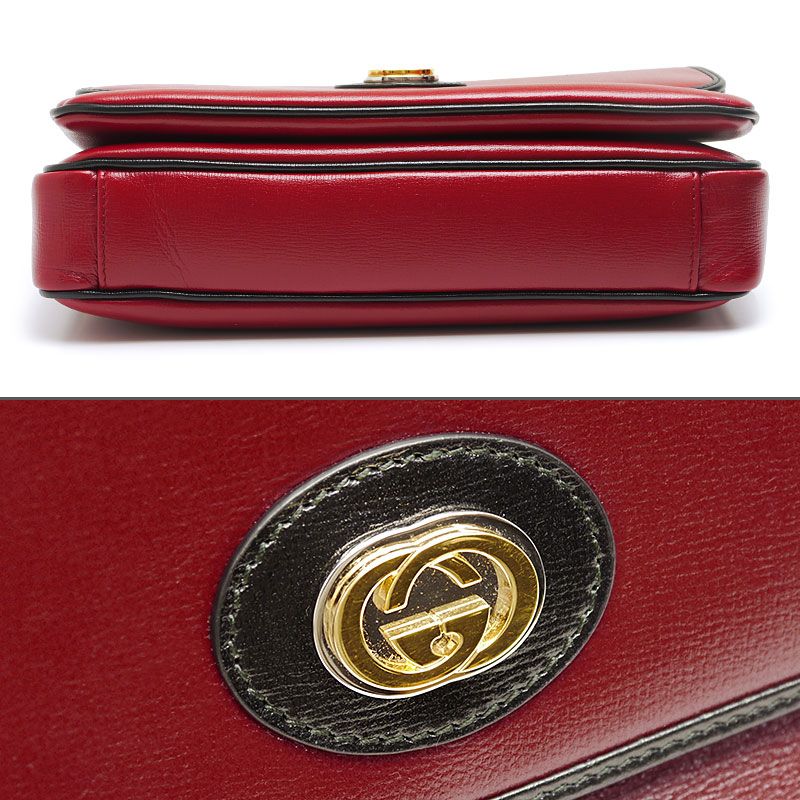 Gucci Chain Shoulder Bag 576421 Leather Red And Black Storage With Bag