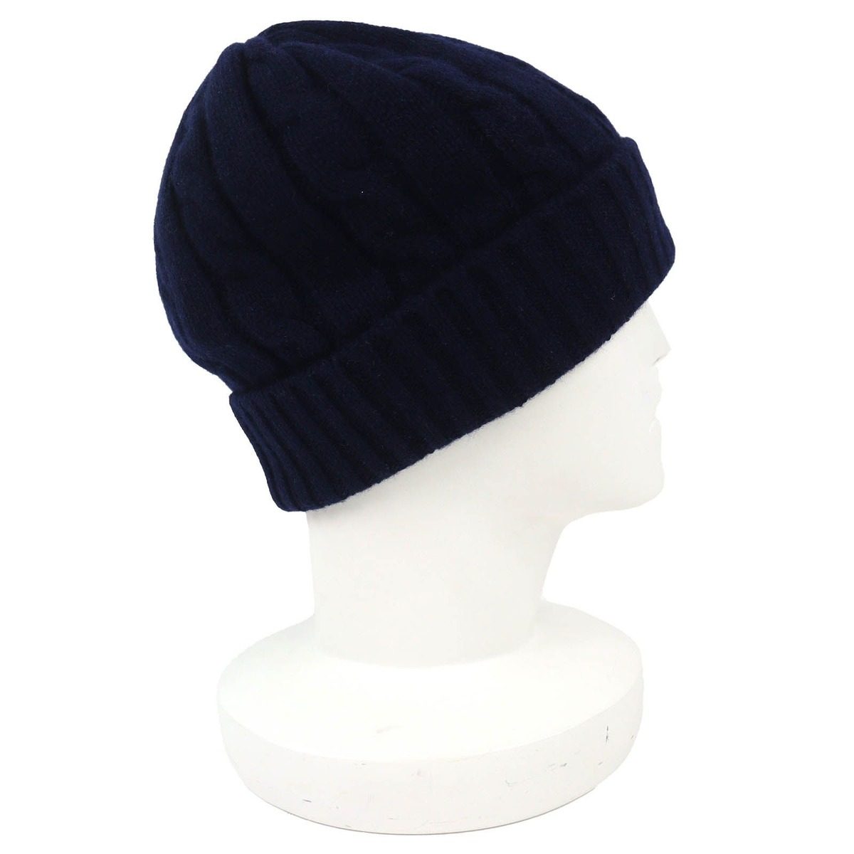 Celine Cashmere Triomphe Embroidery Cable Knit Beanie Cap Navy Sweater — view 3
