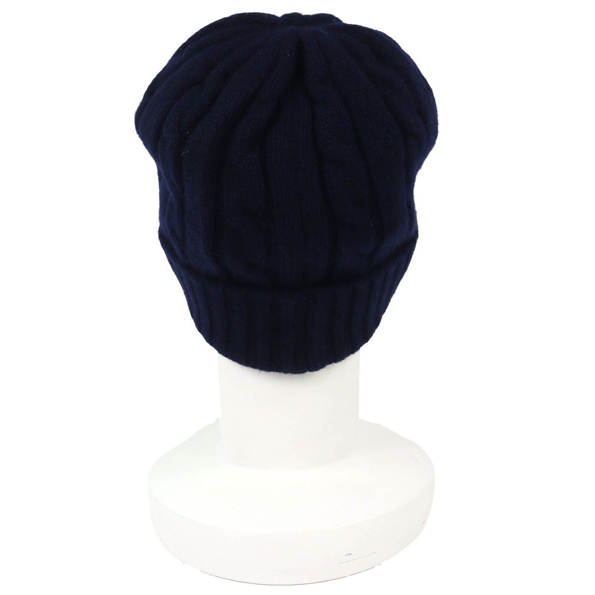 Celine Cashmere Triomphe Embroidery Cable Knit Beanie Cap Navy Sweater — view 4