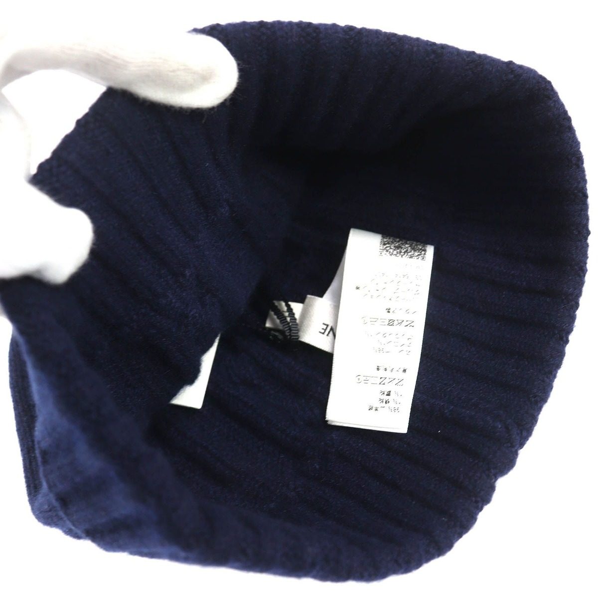 Celine Cashmere Triomphe Embroidery Cable Knit Beanie Cap Navy Sweater — view 5