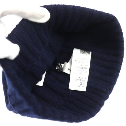 Celine Cashmere Triomphe Embroidery Cable Knit Beanie Cap Navy Sweater — view 5