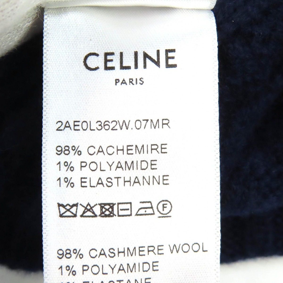 Celine Cashmere Triomphe Embroidery Cable Knit Beanie Cap Navy Sweater — view 8