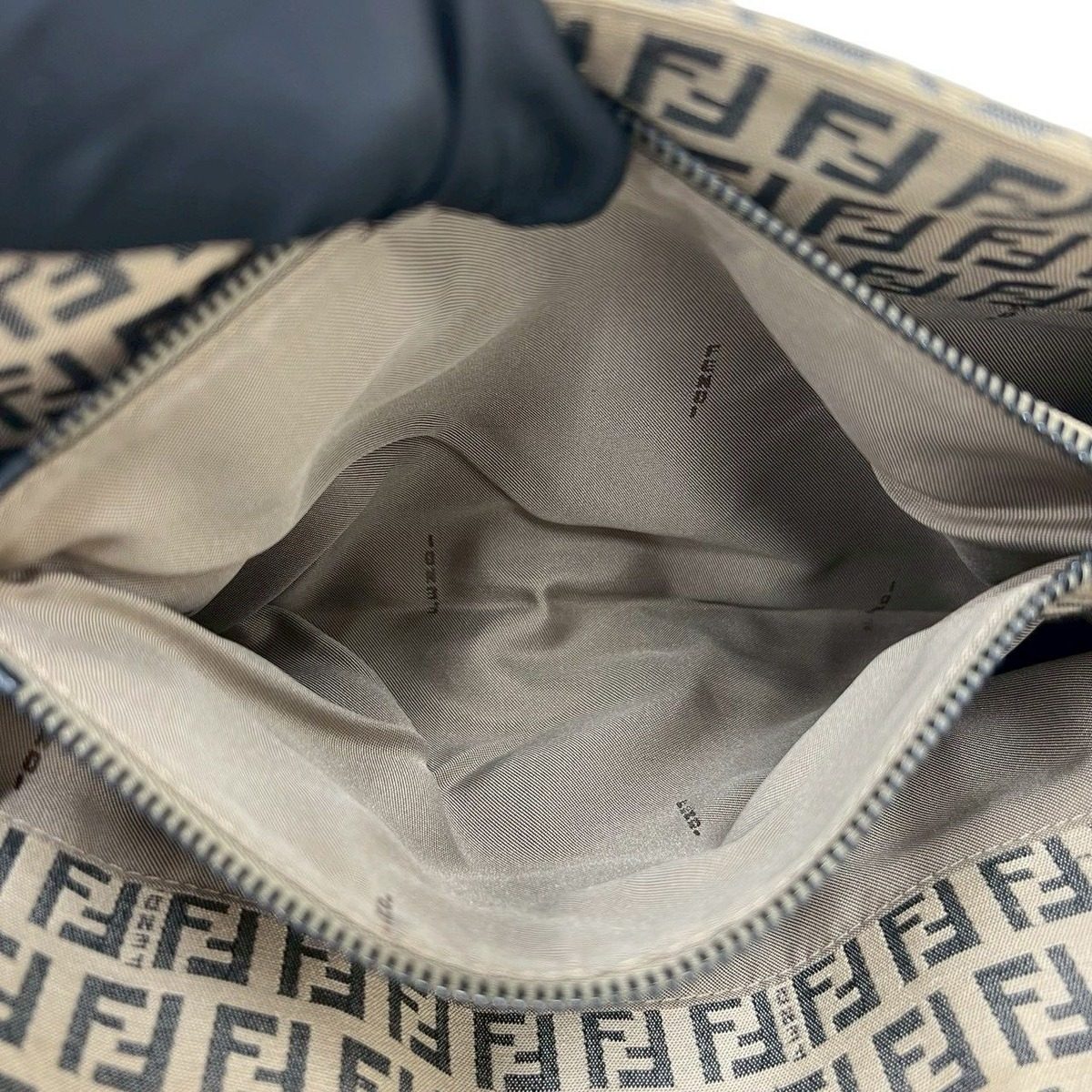 Fendi Zucchino FF Logo Pattern Nylon Leather Mini Tote Beige Black — view 10