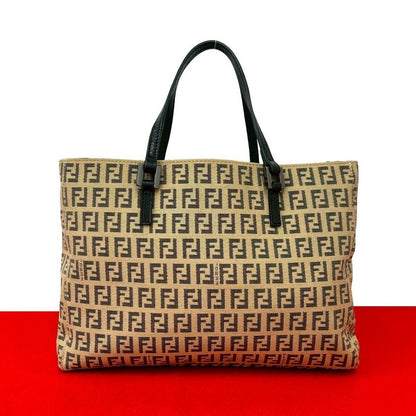 Fendi Zucchino FF Logo Pattern Nylon Leather Mini Tote Beige Black
