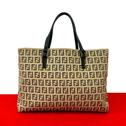 Fendi Zucchino FF Logo Pattern Nylon Leather Mini Tote Beige Black