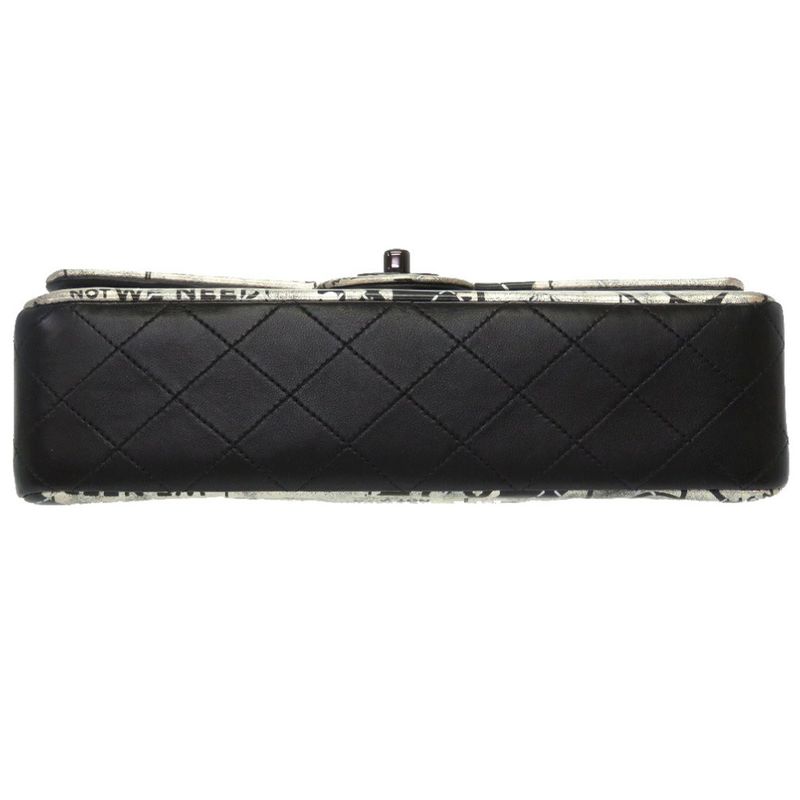 Chanel Matelasse 25 Double Flap 21 Leather Silver Black Chain Shoulder Bag Coco