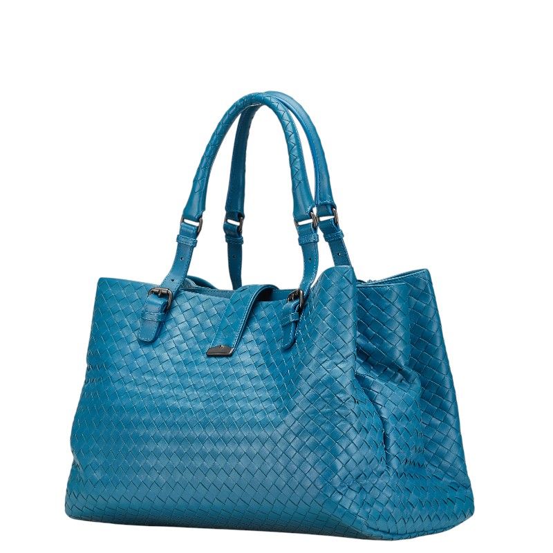 Bottega Veneta Intrecciato Handbag Tote Bag Blue Leather Women Bottega Veneta