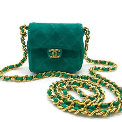 Chanel Suede Mini Chain Shoulder Bag Green
