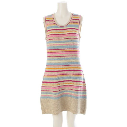 Chanel Cotton Knit Sleeveless Border Pattern Dress Multicolor 42