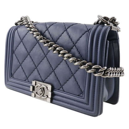 Chanel Boy Chanel Chain Shoulder Matelasse Lambskin Navy Blue Ladies Shoulder