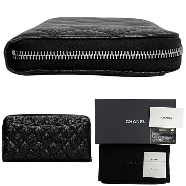 Chanel Round Zipper Long Wallet Black Ap0242 Excellent Condition Wallet