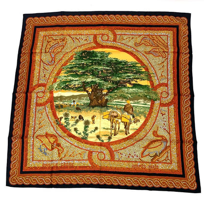 Hermes Carre 90 SOUS LE Cedre Silk Scarf Under Himalayan Cedars Red