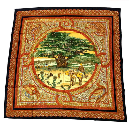 Hermes Carre 90 SOUS LE Cedre Silk Scarf Under Himalayan Cedars Red