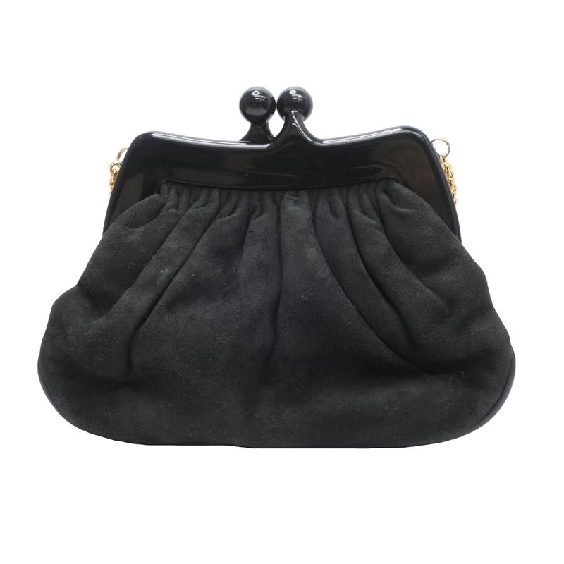 Chanel Clasp Chain Shoulder Bag Suede Xplastic Black Gdhardware Women's