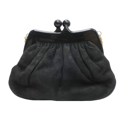 Chanel Clasp Chain Shoulder Bag Suede Xplastic Black Gdhardware Women's