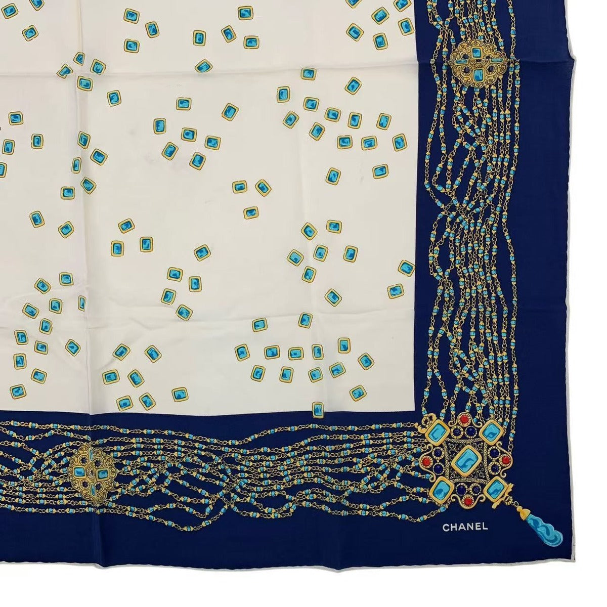 Chanel Scarf Silk Pattern Navy — view 5
