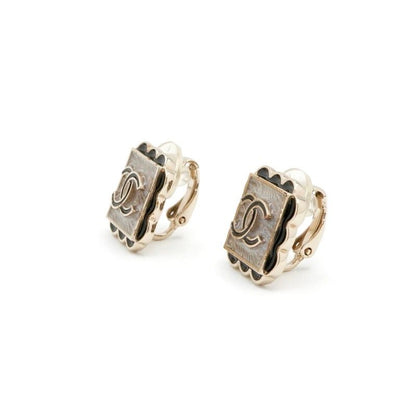 Chanel Earrings Earring Gold Black Gray Here Mark