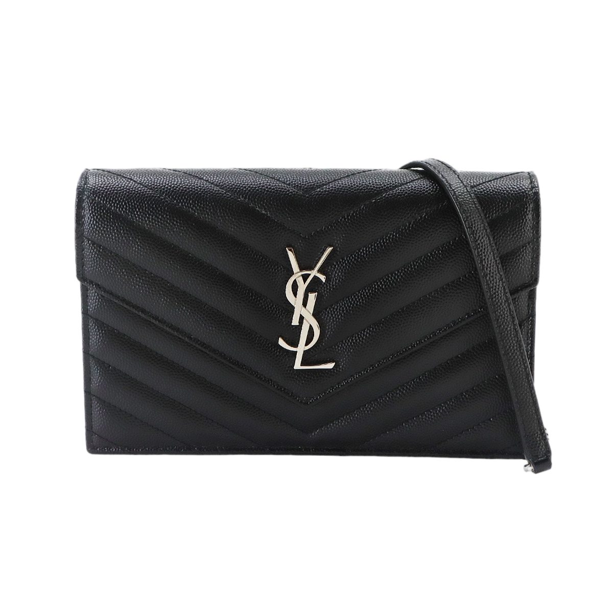 Saint Laurent Cassandra Chain Wallet Leather Black Shoulder
