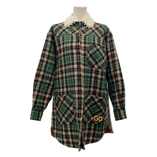 Gucci Coat 40 M Green Black Multi Winter Plaid Pattern Removable Collar Faux