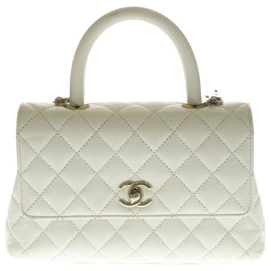 Chanel Quilted Coco Handle Xxs 2-Way Shoulder Bag Chain White Caviar Leather