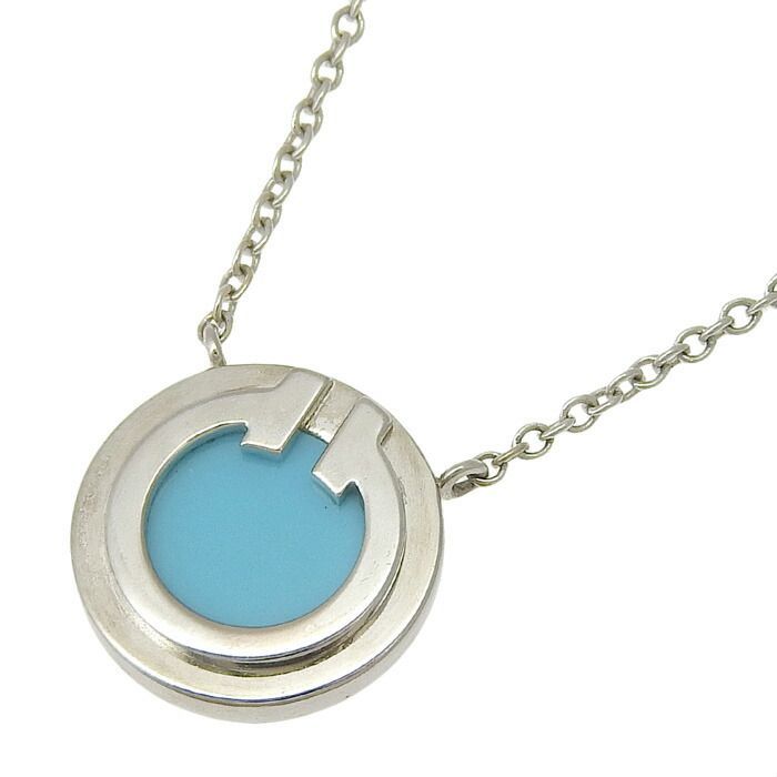 Tiffany & Co T TWO Circle Turquoise Necklace 18K White Gold 750 White Gold