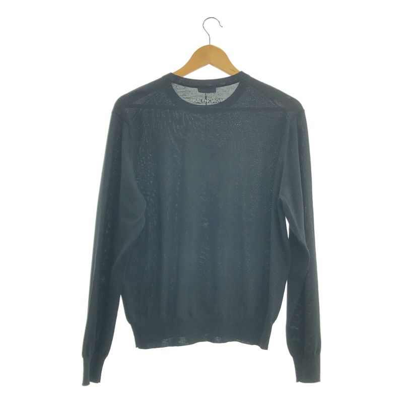 Balenciaga - Wool Back Logo Crew Neck Knitted Sweater - 40 - Black - Women's