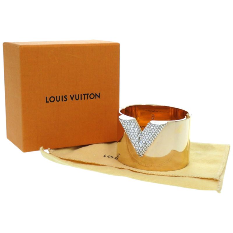 Louis Vuitton Escential V M68157 GP Rhinestone Gold Bangle LV 1002 Louis Vuitton