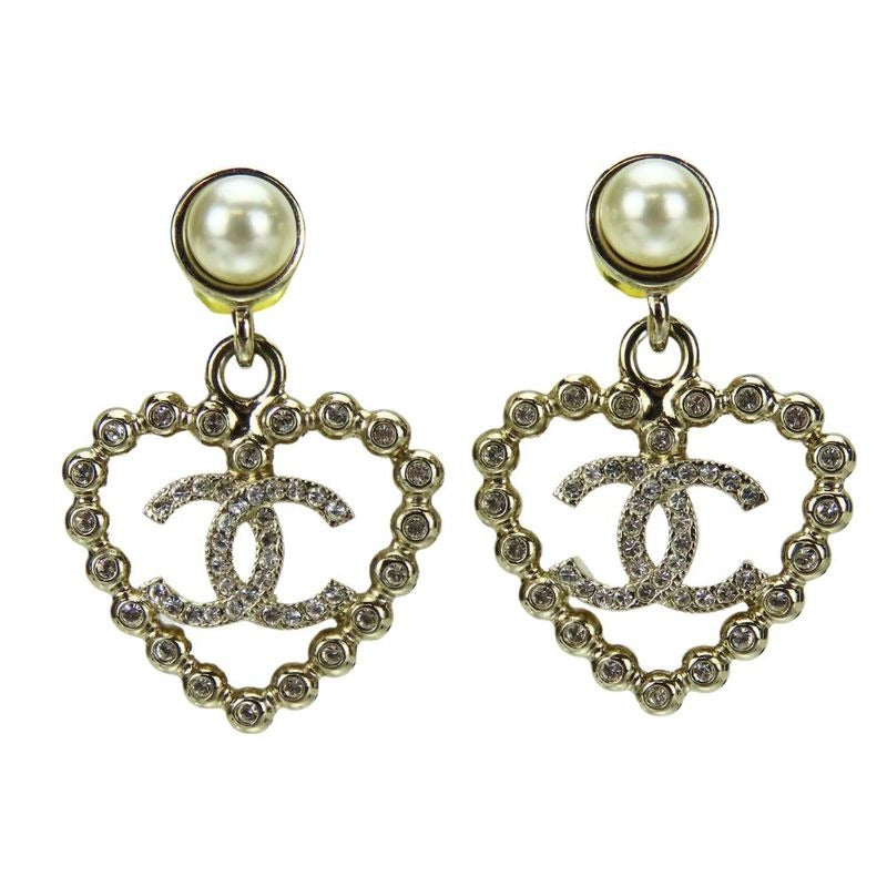 Chanel Coco Mark Metal Silver Heart Rhinestone C25 P