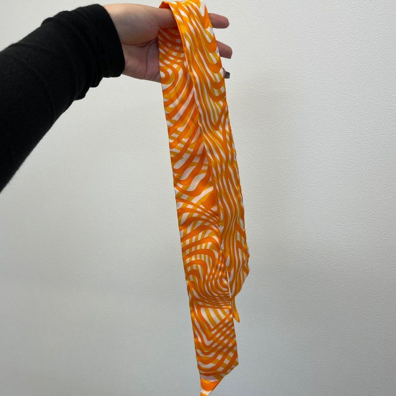 Hermes Twilly Bar Scarf Silk Orange White