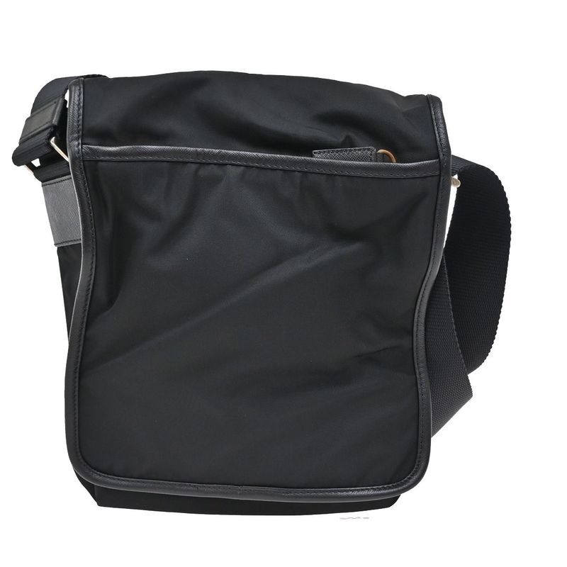 Prada Shoulder Bag Tessuto Nylon Leather Black Silver 87ka852