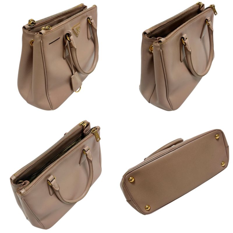 Prada Mini Tote Bag Galleria Pink Beige Triangle Logo Triangle Logo 2way