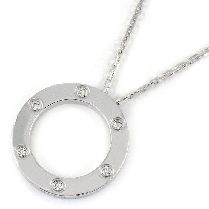 Cartier Necklace Love Circle Round 6 Point Diamond 18K White Gold