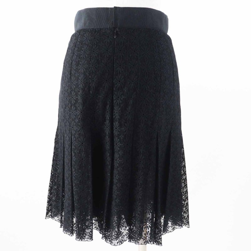 CHANEL P51456 Cutworker With Coco Plaque Plate Cles Leath Pleated Skirt Black