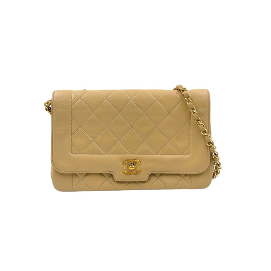 Chanel Quilted Chain Leather Beige Shoulder Bag Gold