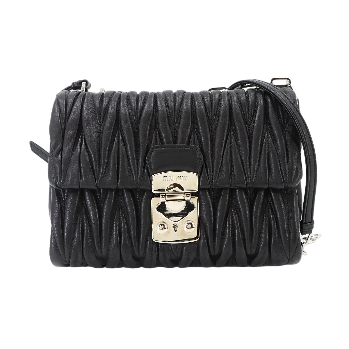 Miu Miu Matelasse Chain Shoulder Bag Leather Nero Silver