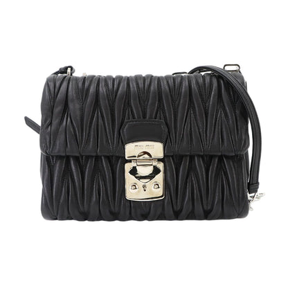 Miu Miu Matelasse Chain Shoulder Bag Leather Nero Silver