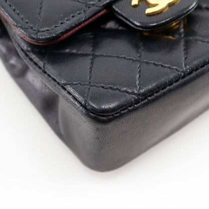 Chanel Chain Pochette Micro Matelasse Rare Vintage Lambskin Black Women's Waist