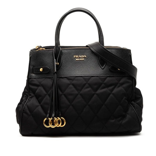 Prada Quilted Shoulder Bag 2-Way 1 Ba079 Black Nylon Saffiano Leather