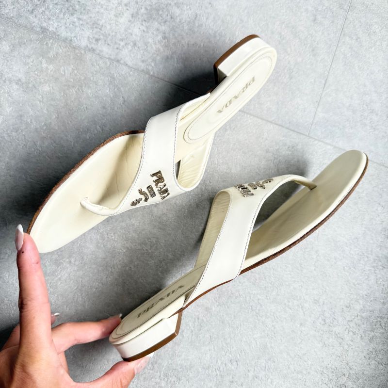 Prada Logo Sandal Patent Leather White Flip Flops 36 1 2 23.5cm (9.25in)