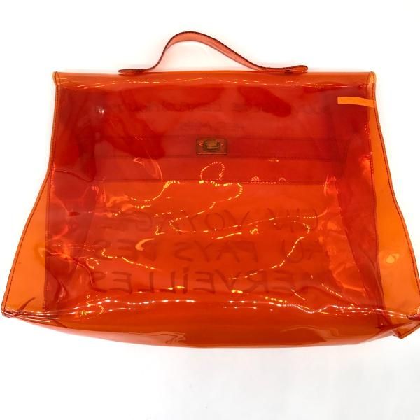 Hermes Vinyl Kelly Clear Hand Bag Orange