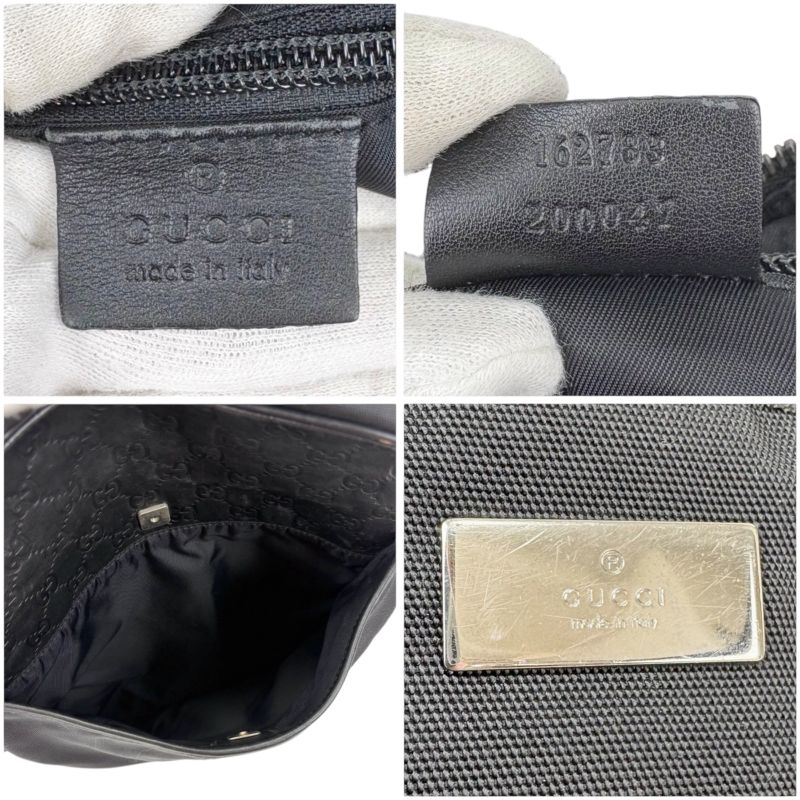 Gucci Crossbody Bag Shoulder Bag Black Cima Leather GG Pattern Nylon Canvas