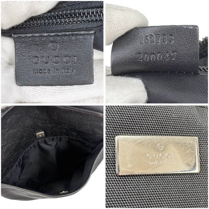 Gucci Crossbody Bag Shoulder Bag Black Cima Leather GG Pattern Nylon Canvas
