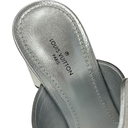 Louis Vuitton Indiana Line Sandals Shoes Leather Metallic Silver Gold LV Logo