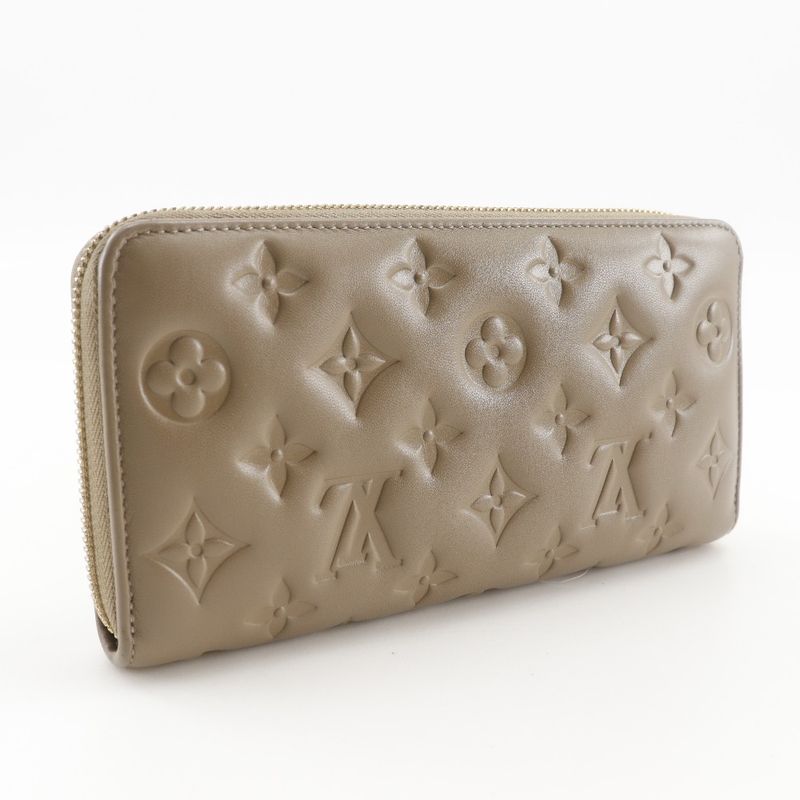 Louis Vuitton Zippy Wallet Monogram Coussin M81511 Lambskin Taupe Beige Ladies