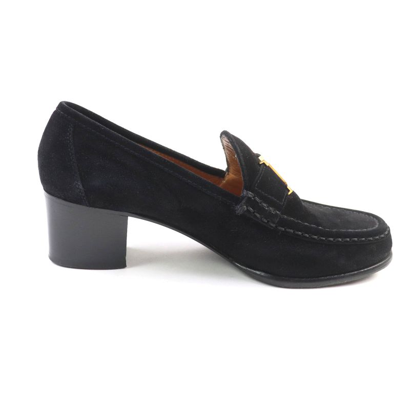 Hermes Gold Hardware With H Logo Hardware Chunky Heel Suede Leather Loafers