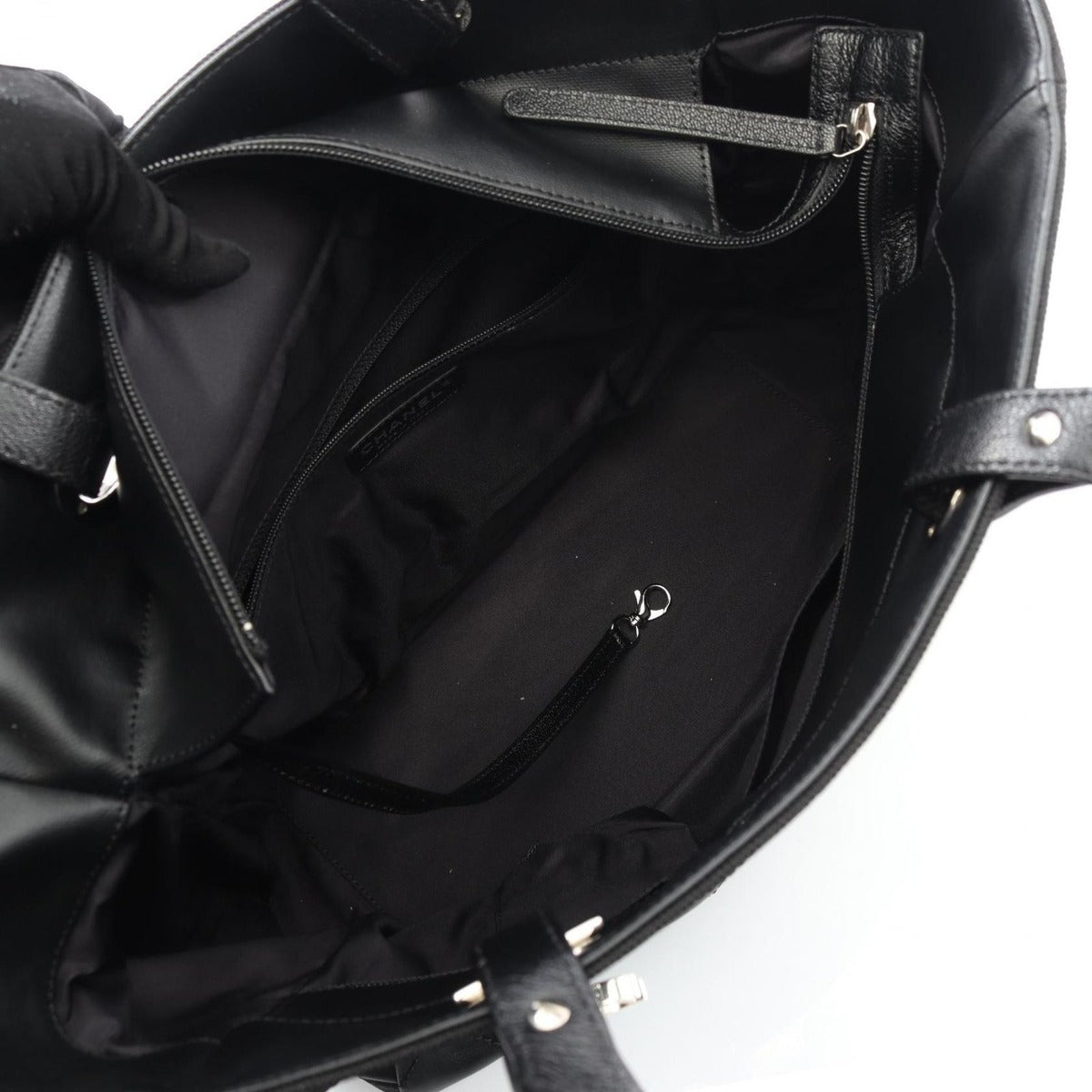 Chanel Tote Paris Biarritz MM Black Canvas Leather — view 3