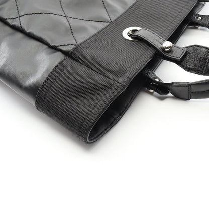Chanel Tote Paris Biarritz MM Black Canvas Leather — view 7