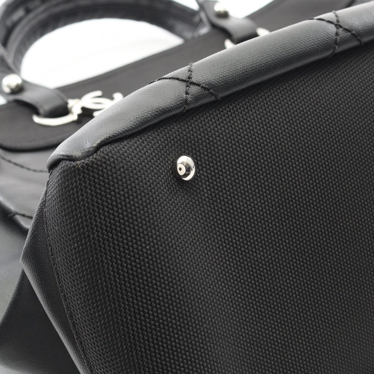 Chanel Tote Paris Biarritz MM Black Canvas Leather — view 8
