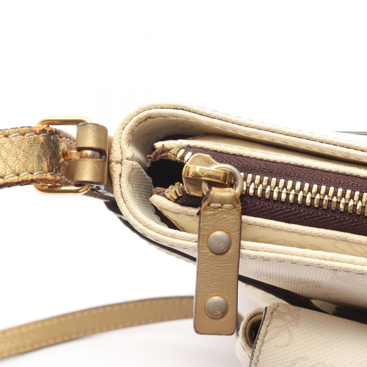 Loewe Shoulder Bag Repeat Anagram White Gold Canvas Leather — view 9